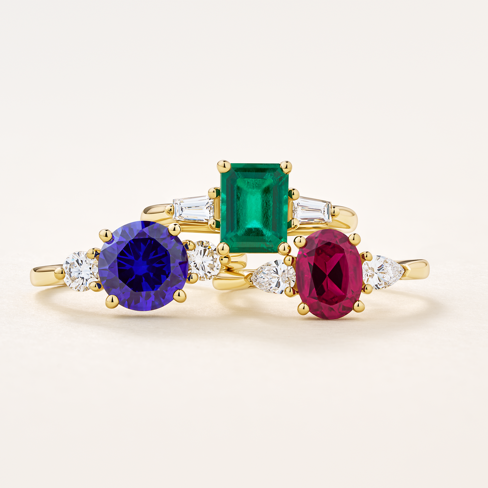 Lab-Grown Sapphire & 0.35ct TDW Lab-Grown Diamond Trilogy Ring in 9ct Yellow Gold