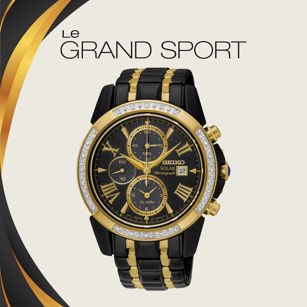 Seiko watch with black and gold design