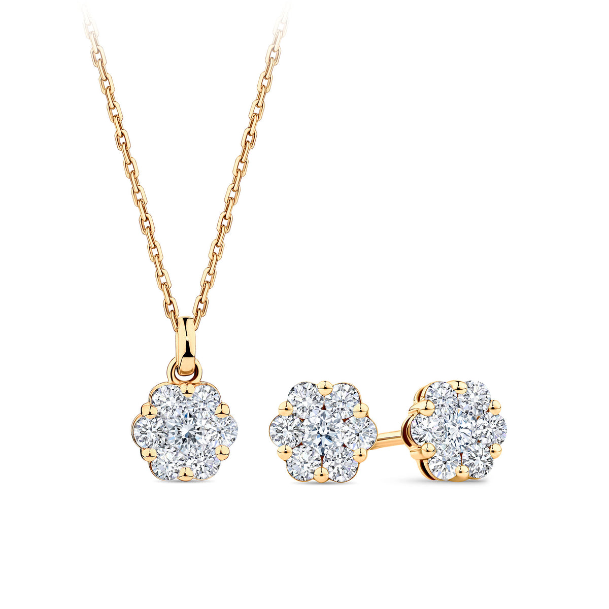 0.77ct TW Cluster Lab-Grown Diamond Pendant and Earrings Set in 9ct Yellow Gold