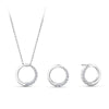 Front-on view of the Wallace Bishop 0.40 TDW Round Lab-Grown Diamond Circle Pendant & Earrings Set in Sterling Silver, reference LGSETRNDSS, showing the matching pendant on a chain and a pair of stud earrings. Each open circle is half set with round lab-grown diamonds that graduate in size, with the other half in polished sterling silver.