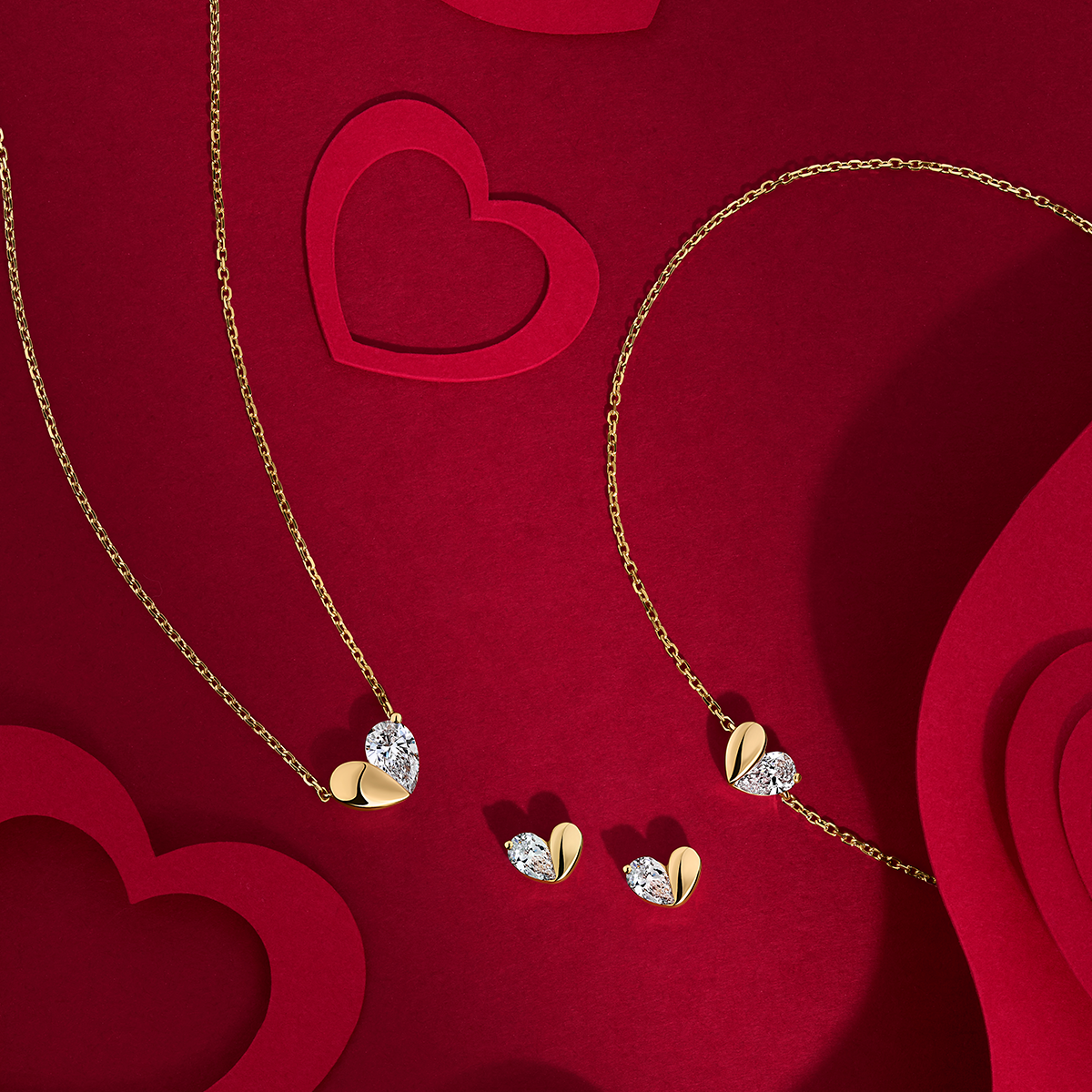 0.16ct TW Lab-Grown Diamond Heart Bracelet in 9ct Yellow Gold