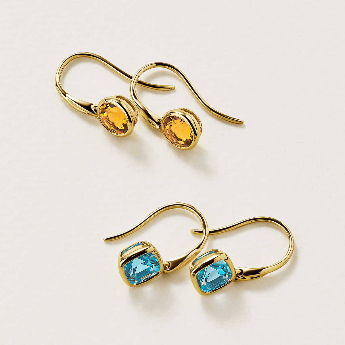 Round Citrine Twist Bezel Set Drop Earrings in 9ct Yellow Gold