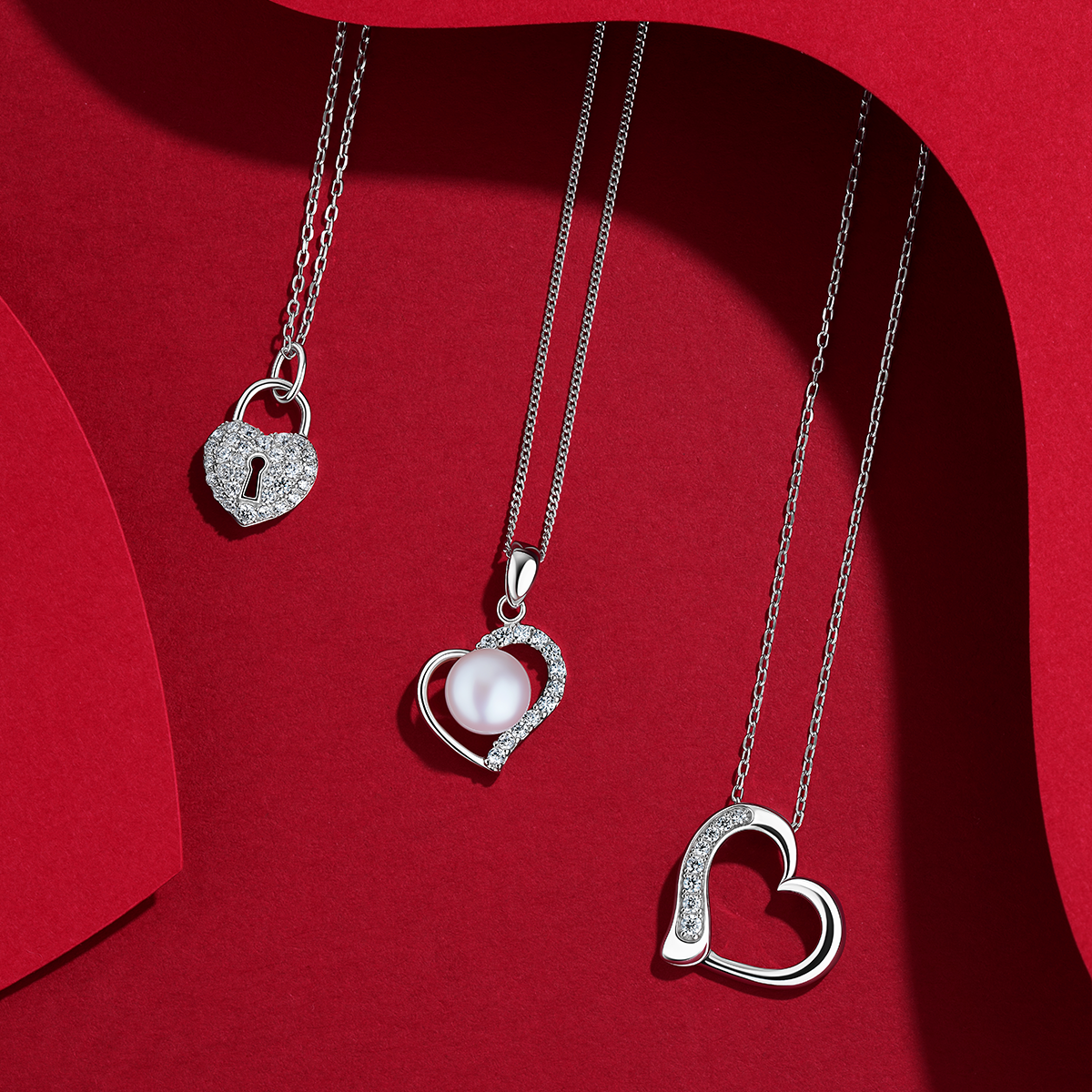 Freshwater Pearl & Cubic Zirconia Open Heart Pendant in Sterling Silver