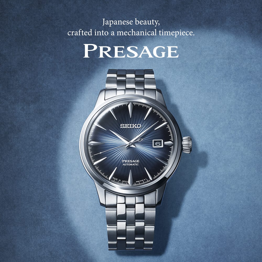 Seiko Presage watch with a blue dial