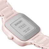 Rado True Square Diamonds 29.2mm R27181902 caseback view – pressed titanium caseback, Swiss made Rado R079 quartz movement
