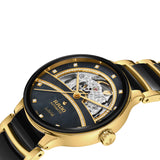 Rado Centrix Open Heart Diamonds 35mm R30032752 side profile – gold-tone case, sapphire crystal, slim profile, black and gold bracelet