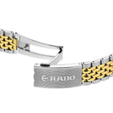 Rado Captain Cook x Cameron Green Limited Edition 42mm R32138318 bracelet detail – rice-grain bracelet with brushed stainless steel outer links and polished gold PVD middle links, EasyClip system
