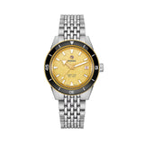 Rado Florence 30mm R48913313 front view – green sunray dial with rose gold-coloured applied and printed indices, matching hands and logo, date window at 6 o’clock, curved edge-to-edge sapphire crystal