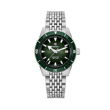 Rado Captain Cook 39mm R32223313 front view – black to green gradient dial, rhodium-coloured hands and indices with white Super-LumiNova®, date window at 3 o’clock, green high-tech ceramic bezel inser