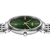 Rado Florence 38mm R48912313 side profile – slim 8.7mm polished stainless steel case, stainless steel crown, curved sapphire crystal with bevelled silver-coloured frame