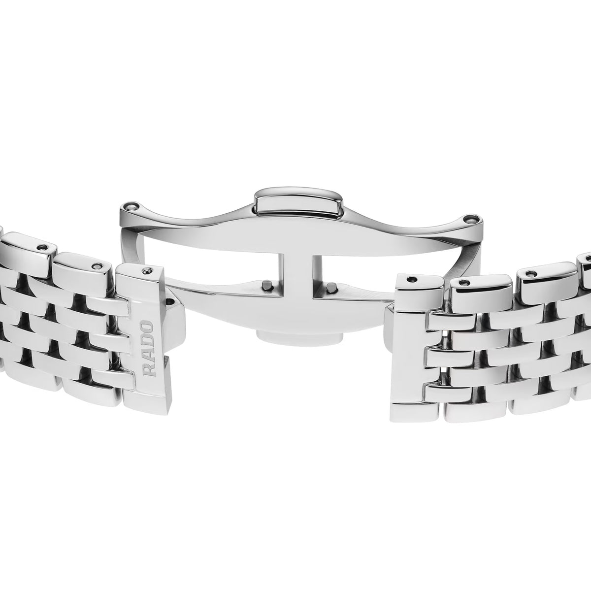 Rado Florence 30mm R48913203 bracelet detail – polished seven-link stainless steel bracelet with stainless steel three-fold clasp