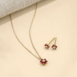 Ruby & Diamond Petite Flower Studs in 9ct Yellow Gold
