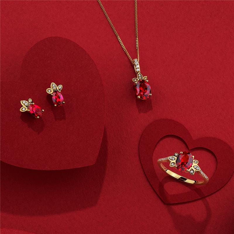 Created Ruby & Diamond Pendant in 9ct Yellow Gold