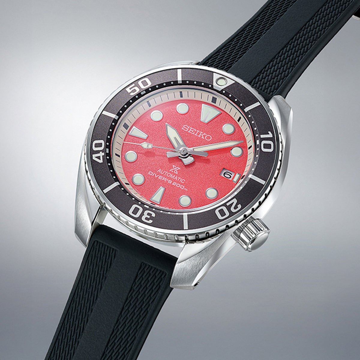 The Seiko Prospex Automatic 45mm Limited Edition Watch SPB541J shows its 45mm stainless steel case with a screw-down crown positioned on the right side.
