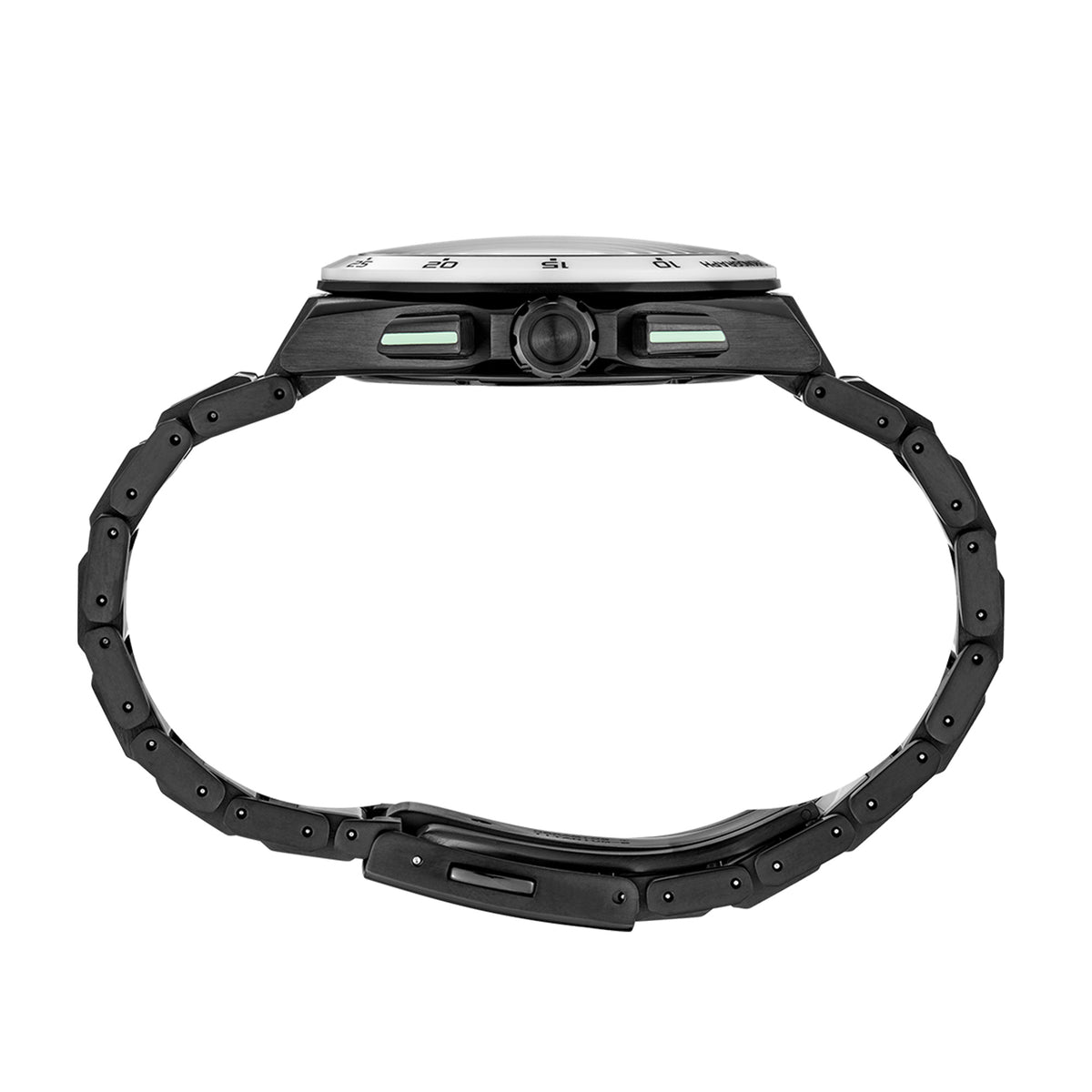 The Seiko Astron Limited Edition Solar GPS Men's 43.40mm Watch SSH185J shows its 43.4mm black titanium case with white ceramic bezel contrast.