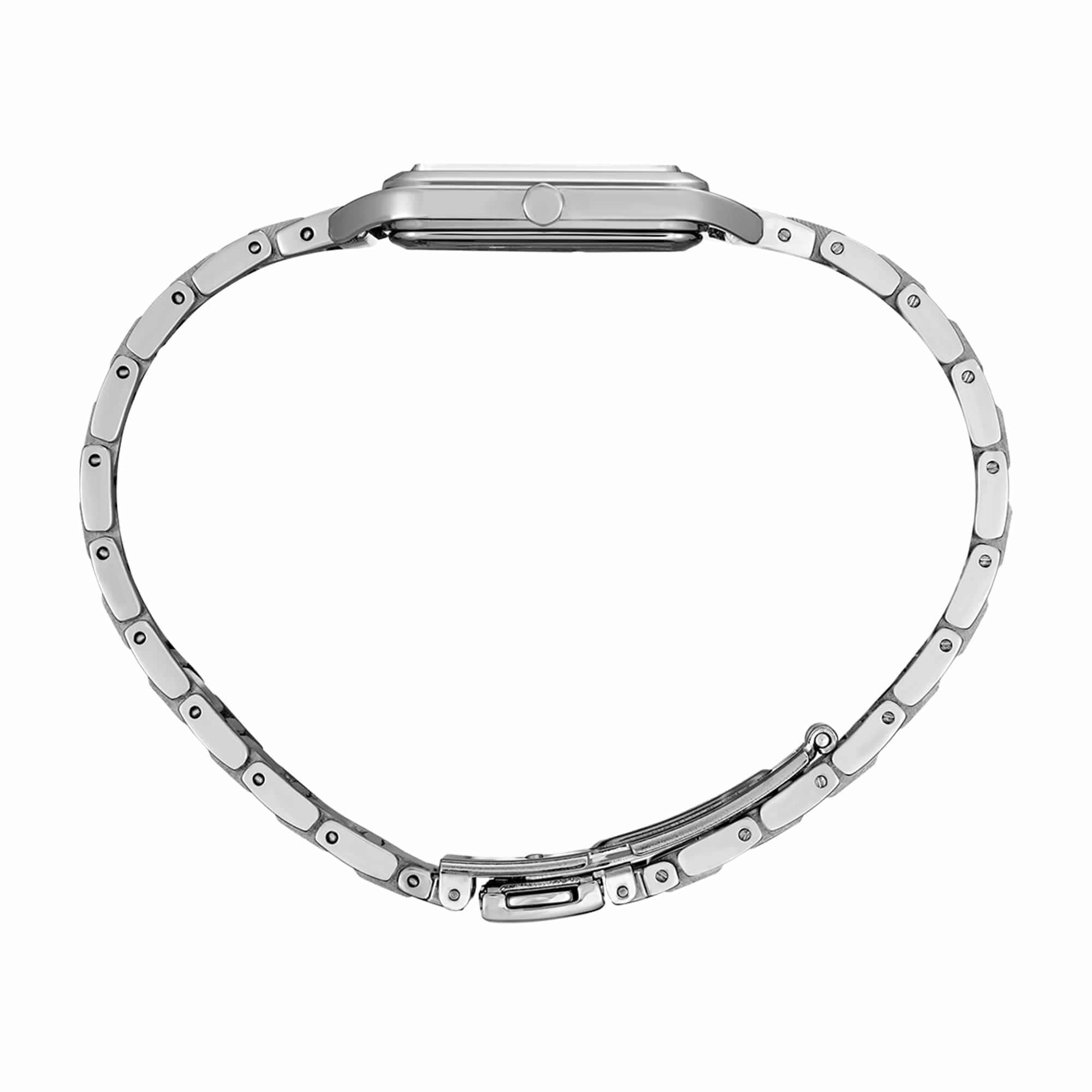 The Seiko Conceptual Women's 26mm Stainless Steel Quartz Watch SWR073P shows its 26mm stainless steel case with a pull-out crown.