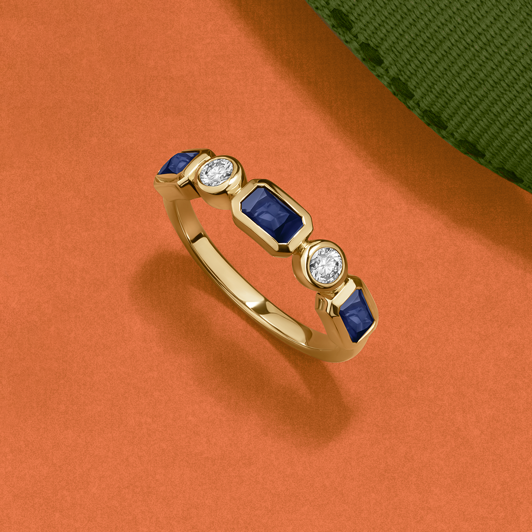 Sapphire & 0.16ct TW Diamond Dress Ring  in 9ct Yellow Gold