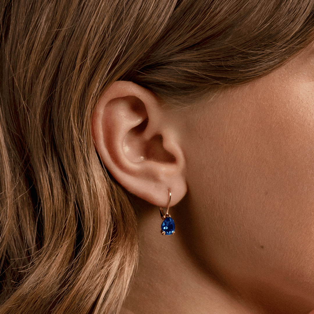 2.90ct TW Created Sapphire Pear Drop Earrings in 9ct Yellow Gold
