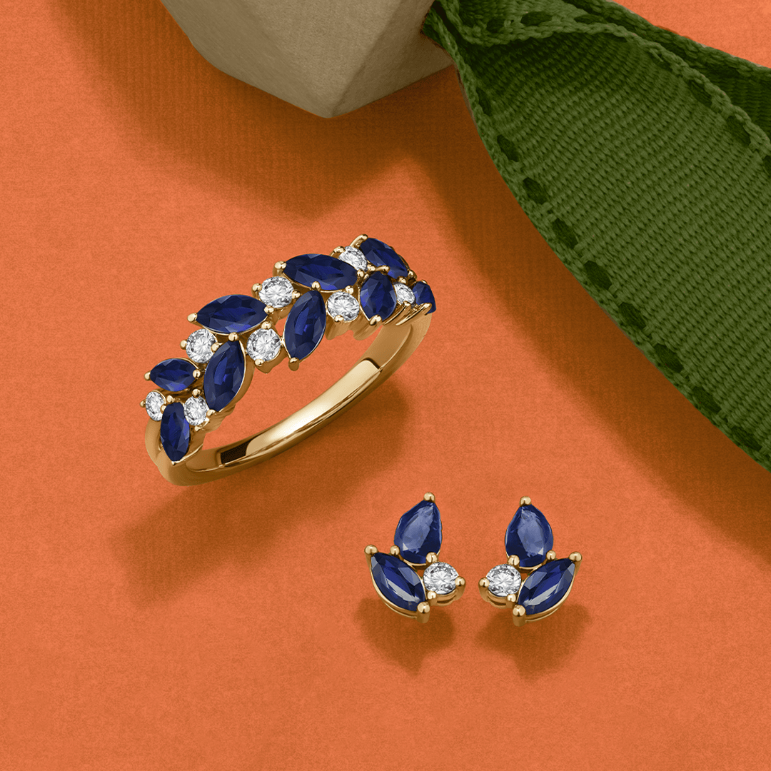 Sapphire & Diamond Cluster Earrings in 9ct Yellow Gold