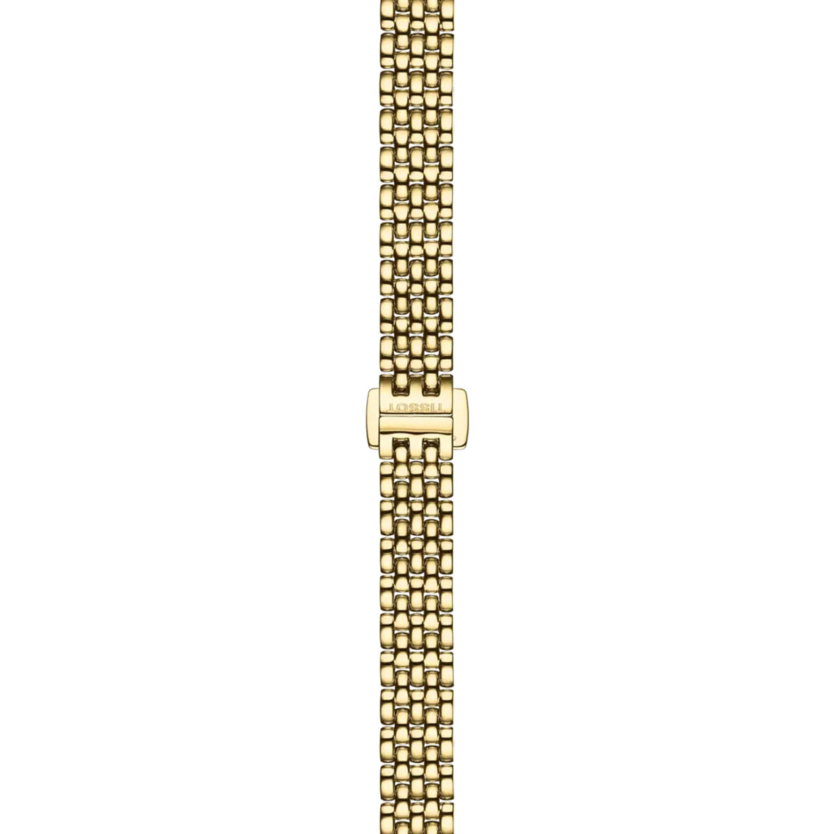 Tissot Lovely Round 19.5mm T058.009.33.031.00 bracelet detail – gold PVD stainless steel jewellery-style bracelet with folding clasp, safety lock and diver extension