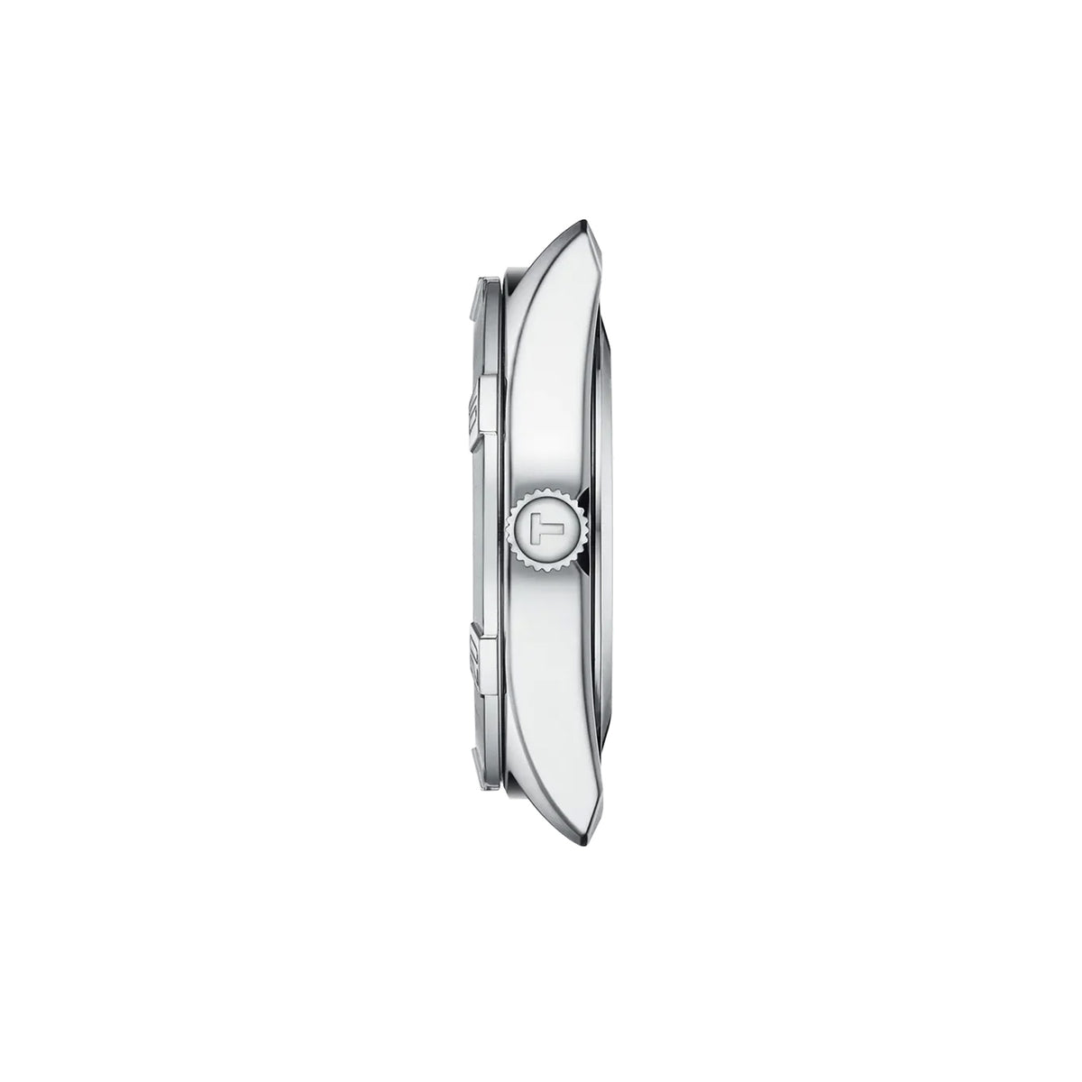 Tissot PR 100 Sport Chic 36mm T101.910.11.116.00 side profile – 316L stainless steel case, sapphire crystal with antireflective coating, slim 9mm feminine profile, grey stainless steel bracelet