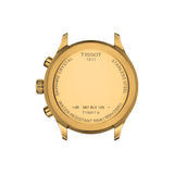 Tissot Chrono XL Classic 45mm T116.617.33.051.00 caseback view – 316L stainless steel with yellow gold PVD coating, Swiss made, water resistant to 100m, model reference T116.617.33.051.00