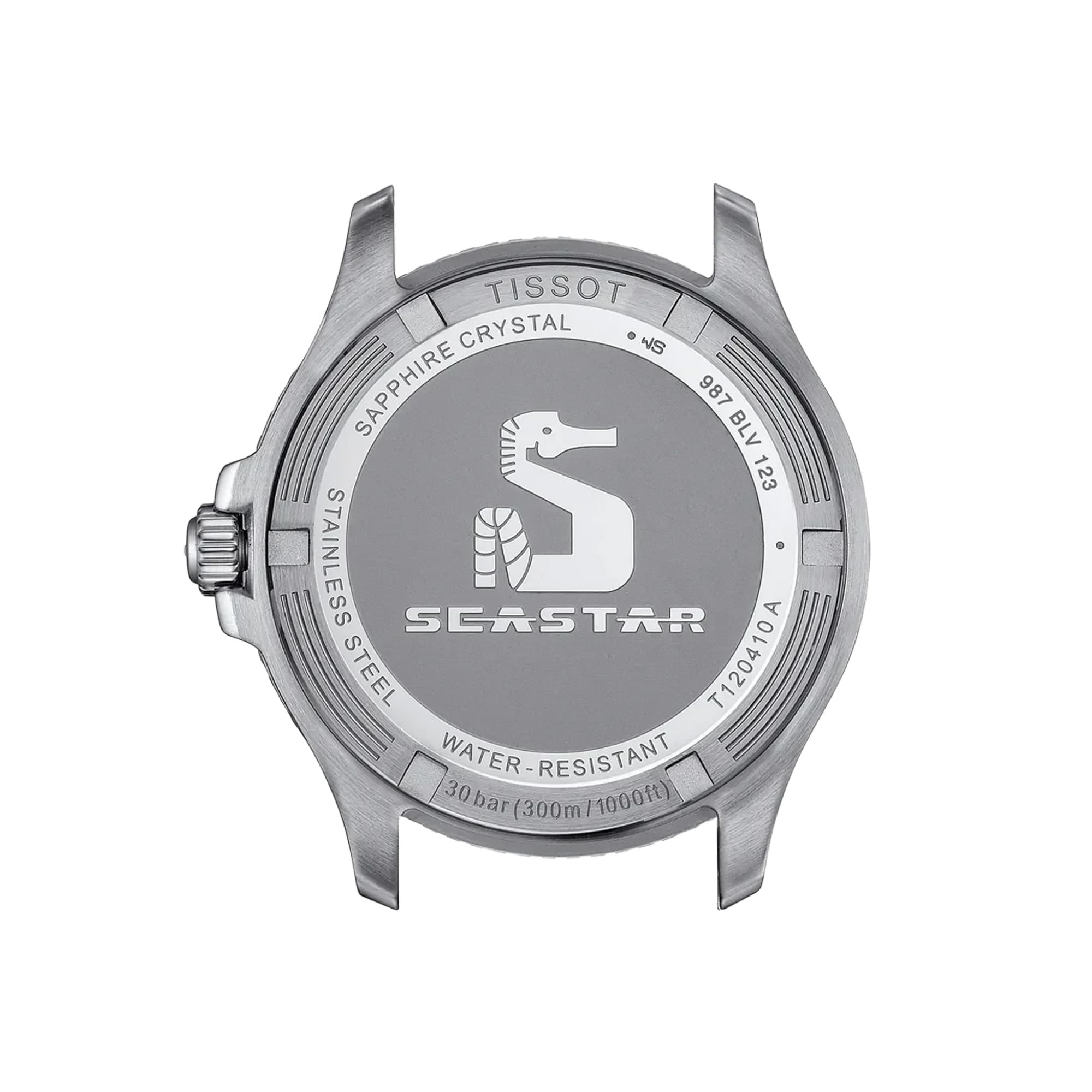 Tissot Seastar 1000 40mm T120.410.11.091.00 screw-down caseback – 316L stainless steel, Swiss made, water resistant to 300m / 30 bar, model reference T120.410.11.091.00