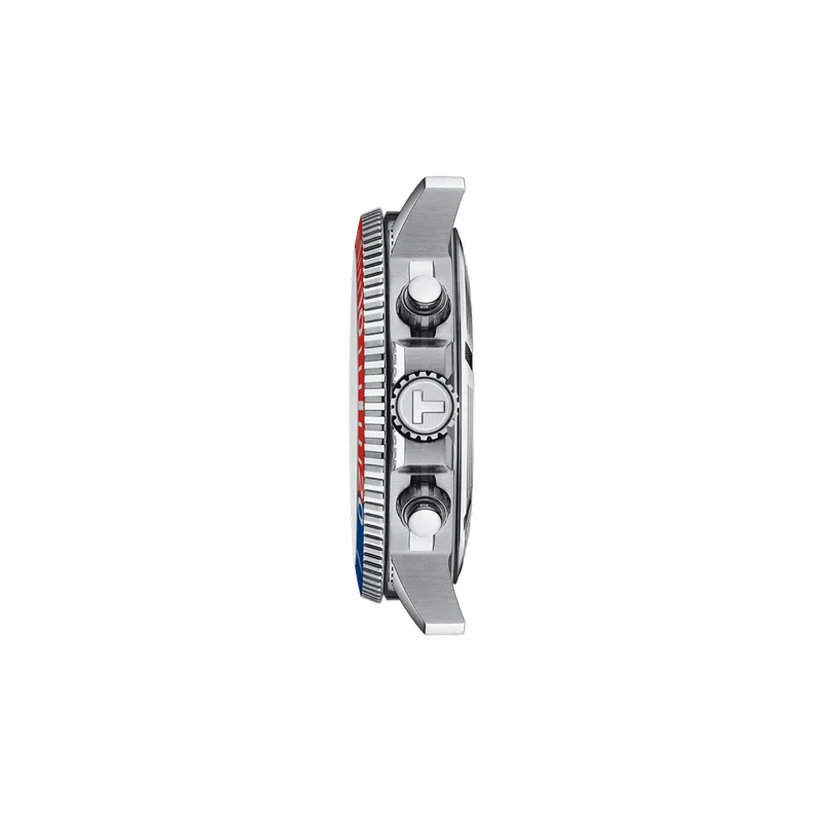 Tissot Seastar 1000 45.5mm T120.417.11.041.03 side profile – 316L stainless steel case, screw-down crown and chronograph pushers, sapphire crystal, rotating dive bezel, steel mesh bracelet