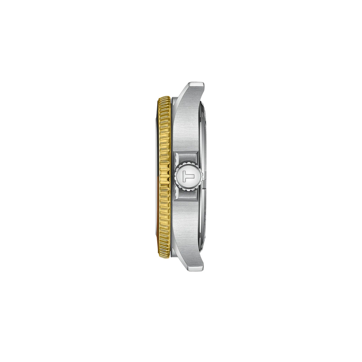 Tissot Seastar 1000 GMT 40mm T120.852.22.051.00 side profile – two-tone gold and grey PVD stainless steel case, screw-down crown, sapphire crystal, bold sport watch profile