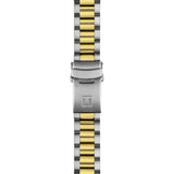 Tissot Seastar 1000 GMT 40mm T120.852.22.051.00 bracelet detail – two-tone grey and golden PVD stainless steel bracelet with folding clasp, safety lock, push-buttons and interchangeable quick-release system
