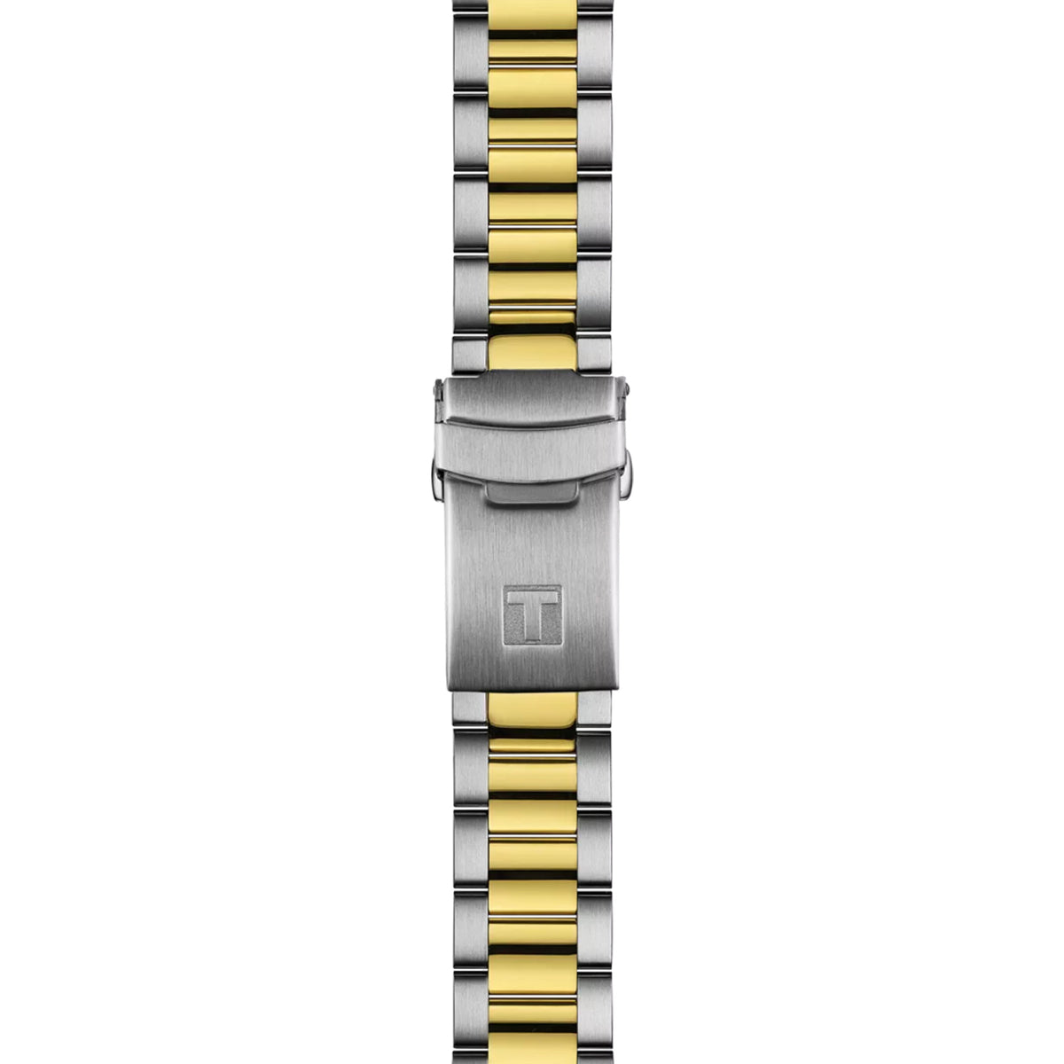 Tissot Seastar 1000 GMT 40mm T120.852.22.051.00 bracelet detail – two-tone grey and golden PVD stainless steel bracelet with folding clasp, safety lock, push-buttons and interchangeable quick-release system