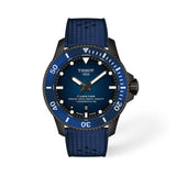 Tissot Seastar 2000 44mm T120.907.37.041.00 front view – blue gradient dial, blue PVD stainless steel case, blue ceramic anti-clockwise rotating bezel, Super-LumiNova® hour markers, blue rubber strap