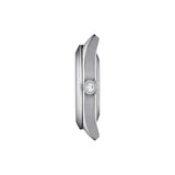 Tissot Gentleman 40mm T127.407.11.091.01 side profile – 316L stainless steel case, sapphire crystal with antireflective coating, see-through caseback profile, grey stainless steel bracelet