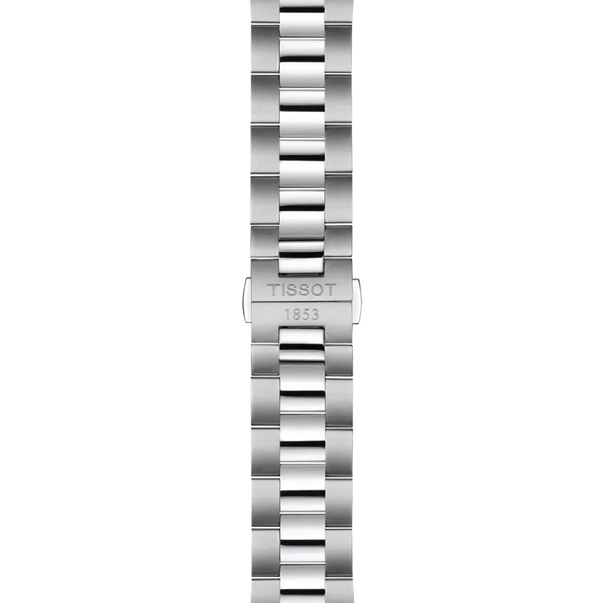 Tissot Gentleman 40mm T127.407.11.091.01 bracelet detail – grey stainless steel bracelet with butterfly clasp and push-button safety