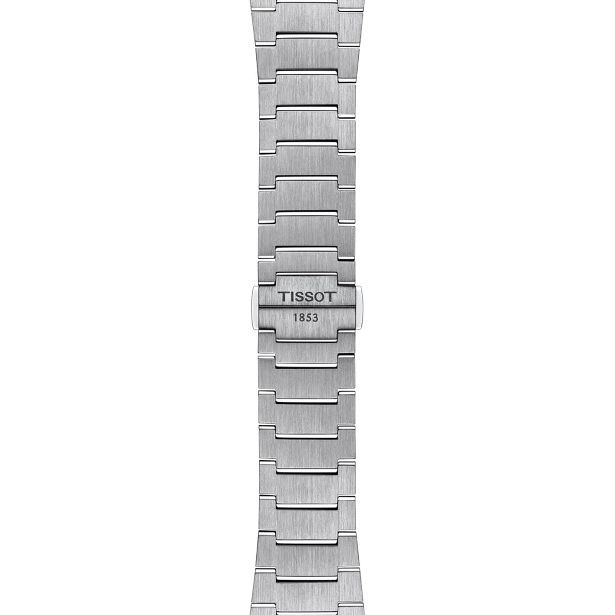 Tissot PRX Automatic 40mm T137.407.11.111.00 bracelet detail – integrated grey stainless steel bracelet with butterfly clasp, push-button safety and interchangeable quick-release system