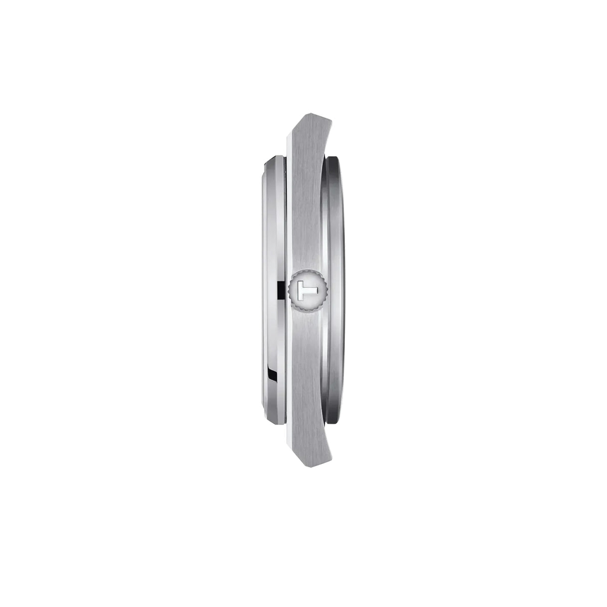 Tissot PRX 40mm T137.410.11.401.00 side profile – slim silver stainless steel case, sapphire crystal, integrated bracelet with smooth 1970s-inspired profile