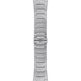 Tissot PRX 40mm T137.410.11.401.00 bracelet detail – integrated grey stainless steel bracelet with butterfly clasp and push-button safety, seamlessly blending with the case