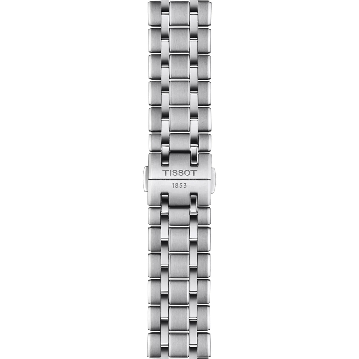Tissot Chemin des Tourelles 42mm T139.407.11.091.00 bracelet detail – grey stainless steel bracelet with butterfly clasp, push-button safety and interchangeable quick-release system