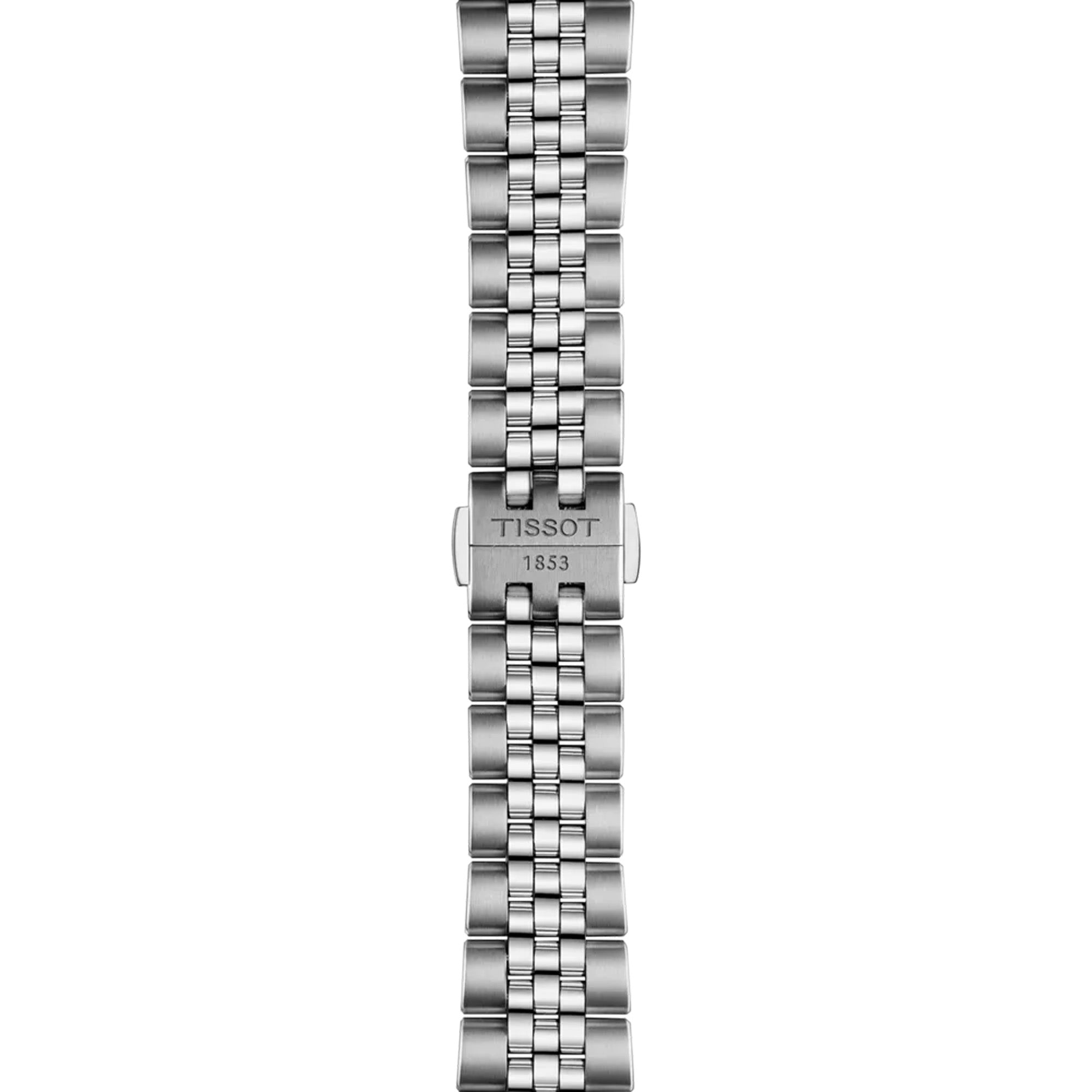 Tissot PR516 Automatic 38mm T149.407.11.041.00 bracelet detail – grey stainless steel link bracelet with butterfly clasp, push-button safety and interchangeable quick-release system