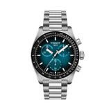 Tissot PR516 Chronograph 40mm T149.417.11.041.01 front view – blue gradient dial, PVD stainless steel case, tachymeter bezel, chronograph subdials, date window, grey stainless steel bracelet