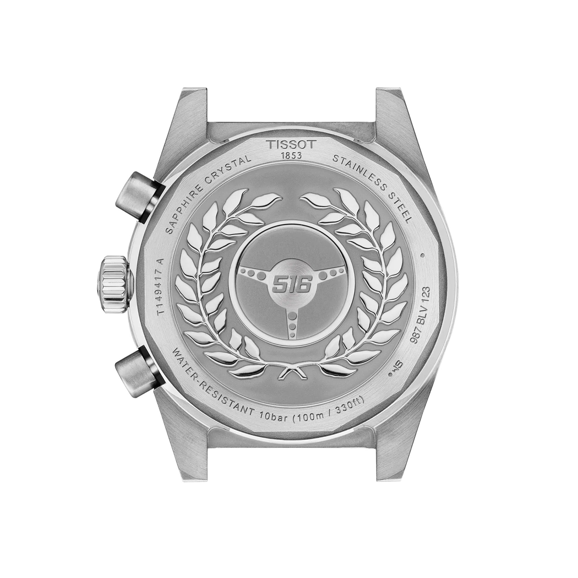 Tissot PR516 Chronograph 40mm T149.417.11.041.01 engraved caseback – 316L stainless steel with PVD coating, Swiss made, water resistant to 100m, model reference engraving