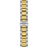 Tissot PR 100 40mm T150.417.22.091.00 bracelet detail – two-tone grey and gold PVD stainless steel bracelet with folding clasp and interchangeable quick-release system