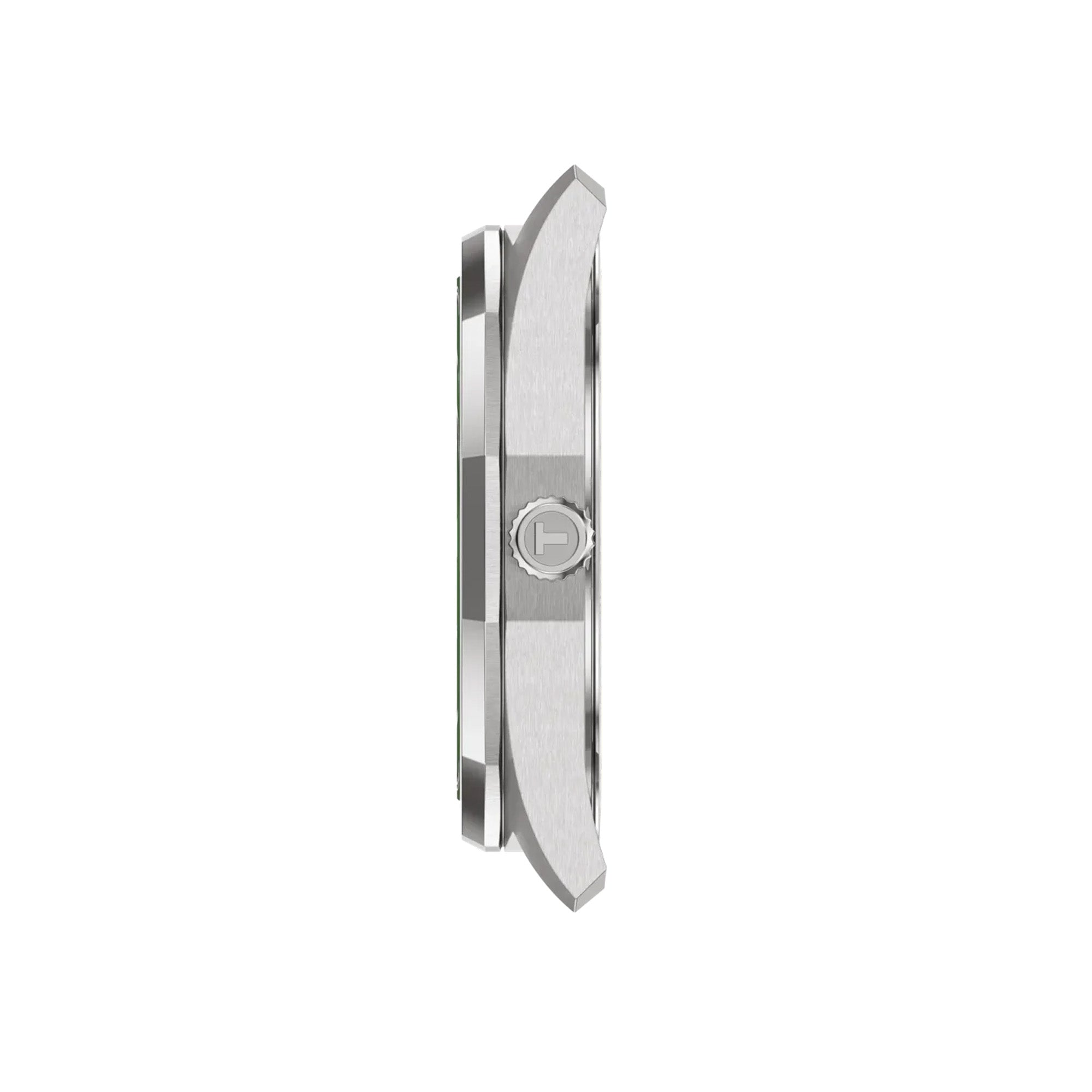 Tissot PRC 100 Solar 39mm T151.422.16.051.00 case side view – 316L stainless steel, Swiss made engraving, water resistant to 100m, model reference T151.422.16.051.00