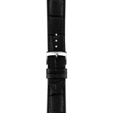 Tissot PRC 100 Solar 39mm T151.422.16.051.00 strap detail – black alligator-style grained cowhide leather strap with interchangeable quick-release system and standard buckle