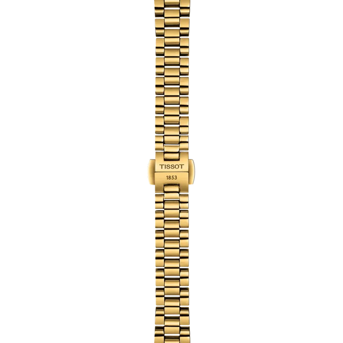 Tissot Desir 28mm T152.010.33.118.00 bracelet detail – jewel-like flexible stainless steel bracelet with yellow gold PVD coating and butterfly clasp with push-buttons