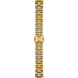 Tissot Desir 28mm T152.010.33.118.00 bracelet detail – jewel-like flexible stainless steel bracelet with yellow gold PVD coating and butterfly clasp with push-buttons
