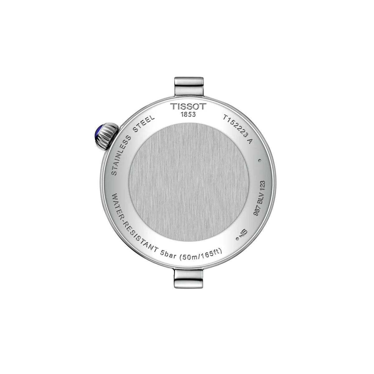 Tissot Désir 29.6mm T152.223.11.496.00 caseback view – 316L stainless steel, Swiss made, water resistant to 50m, model reference T152.223.11.496.00