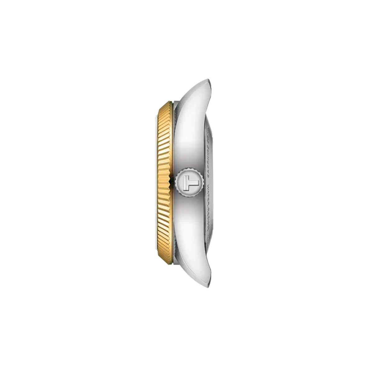 Tissot Ballade Powermatic 48 COSC 30mm T156.208.22.033.01 side profile – bicolour stainless steel case with yellow gold PVD coating, fluted bezel, sapphire crystal with antireflective coating, slim 10.55mm profile