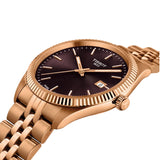 Tissot Ballade 40mm T156.410.33.371.00 side profile – rose gold PVD stainless steel case, fluted bezel, sapphire crystal with antireflective coating, stainless steel bracelet