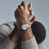 Tissot Gentleman 38mm T165.807.11.031.00 worn on wrist – silver dial, stainless steel case and bracelet, refined 38mm classic automatic profile shown on wrist
